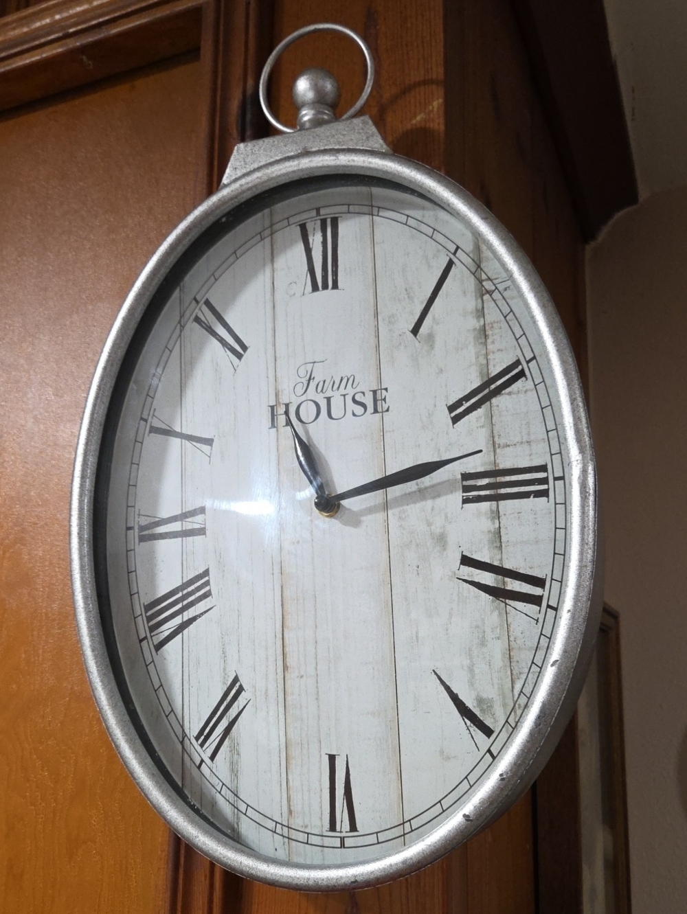 Farmhouse Oval Wall Clock - Silver Frame, White Dial